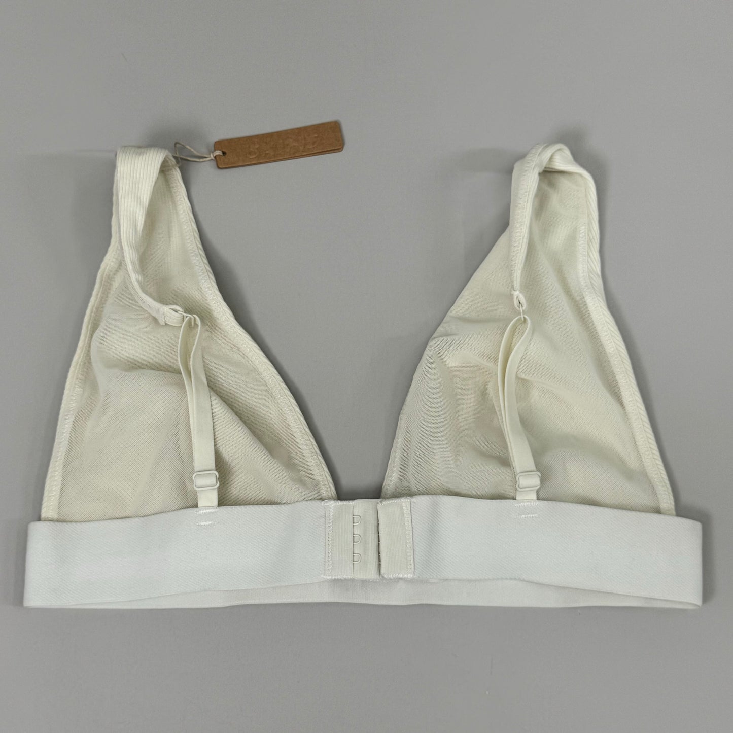 SKIMS Breathable Cotton Rib Triangle Plunge Bralette Womens Sz L Bone BRPLG0037