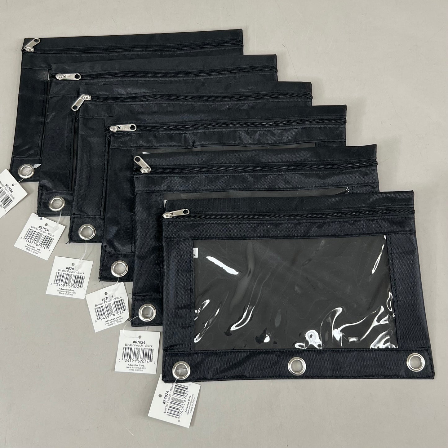 ADVANTUS (3 Pack) Binder Pencil Pouch 6 EA Per Box 10 x 7.38 Black/Clear
