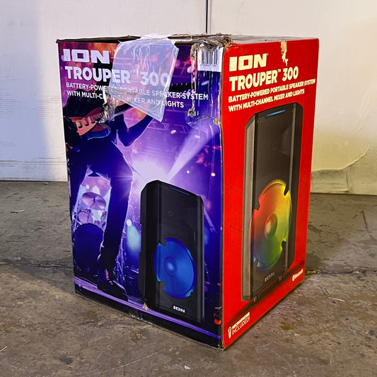 ION TROUPER 300 Battery Powered Portable Speaker System with Multi-Channel Mixer and Lights