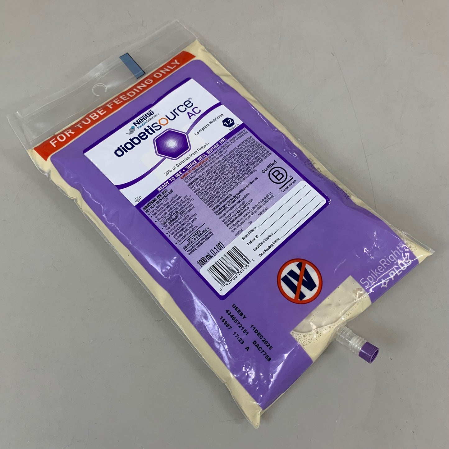 NESTLE (6 PACK) Health Science Diabetisource AC RTube Feeding Only 1 L BB 12/25