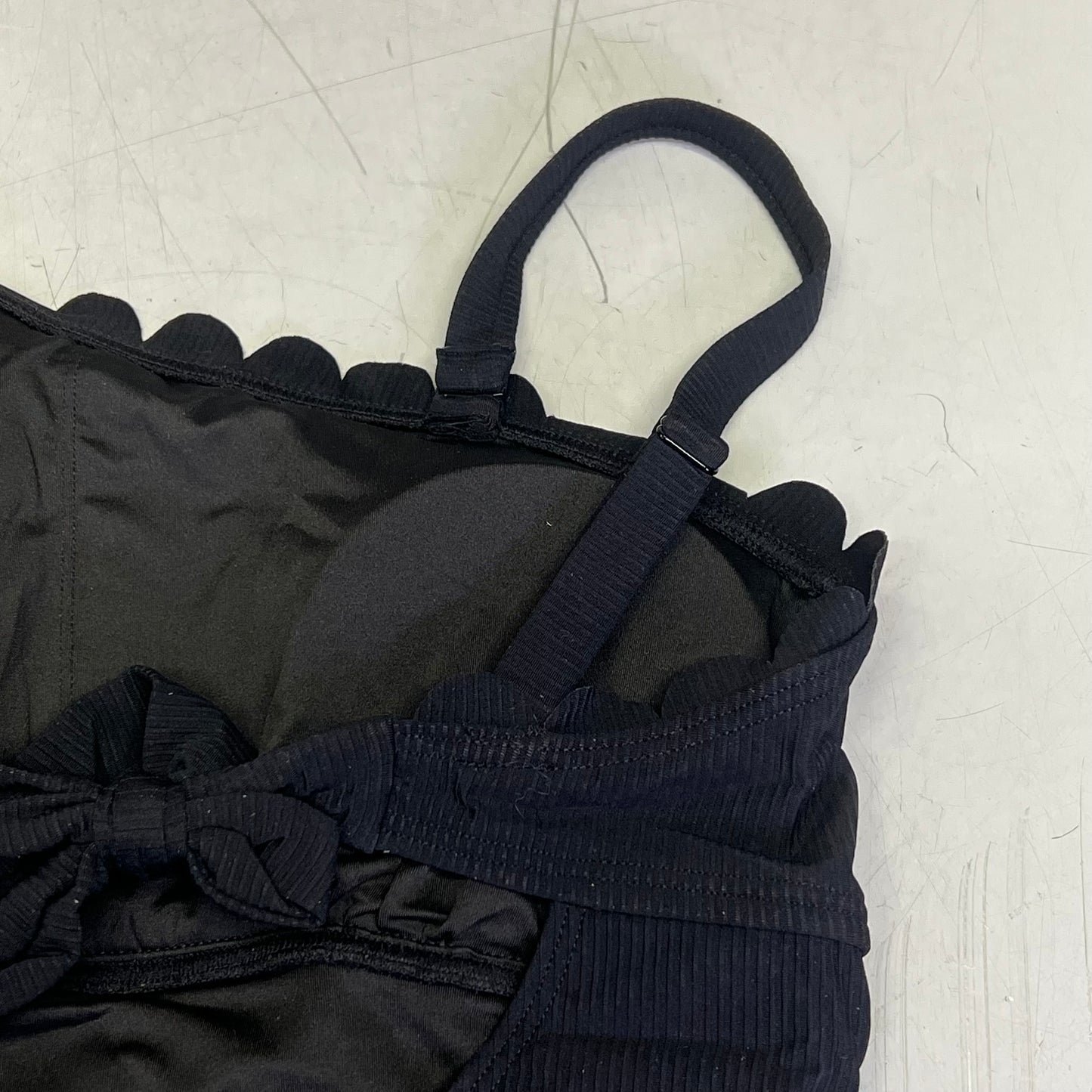 CHARMO Asymmetrical Retro Ribbed Moderate Cut One Piece Swimwear Wmn Sz XL Black