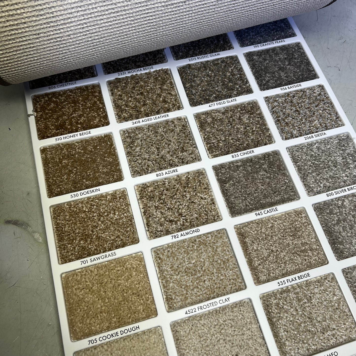 ZA@ BREWERS  (LOT OF 7) Carpet Samples W/ Carpet Sheet & Assorted Color Pallet 24"x18"