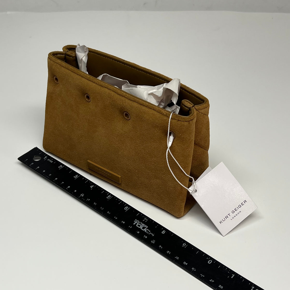 KURT GEIGER LONDON Sample Purse Mini Kensington Body Bag (Missing Fastener)  Brown Suede (As-Is)