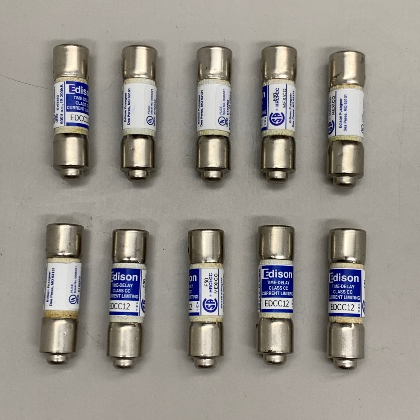 EDISON 10PK! Class CC Time-Delay 600v 12a Fuses EDCC12