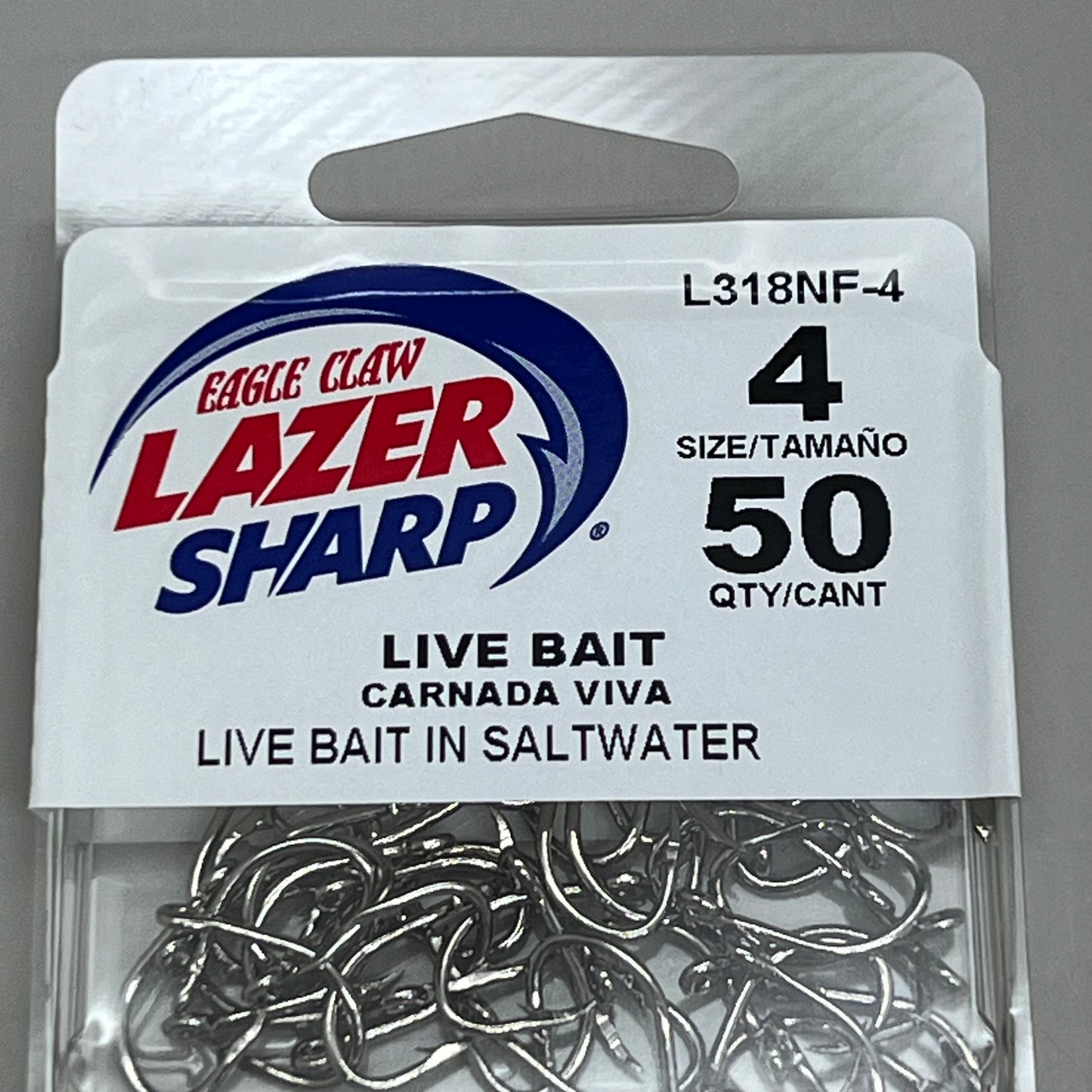 EAGLE CLAW Lazer Sharp Live Bait in Saltwater Fishing Hook #4 50pc L318NF-4