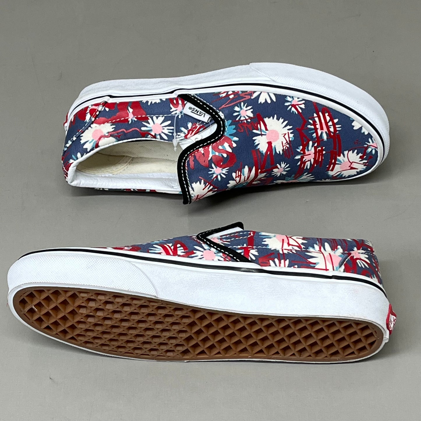 VANS Classic Slip-On Floral Graffiti Mens SZ 4.5 Womens SZ 6 Blue/Red/Pink As-is