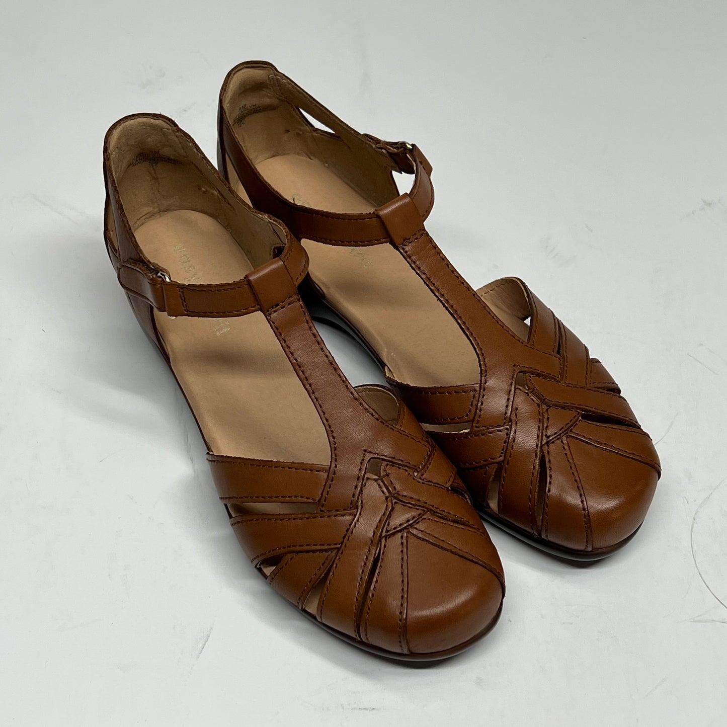 EASY SPIRIT Darlyn T-strap Woven Flats Women's Sz 8M Brown Leather (As-Is)