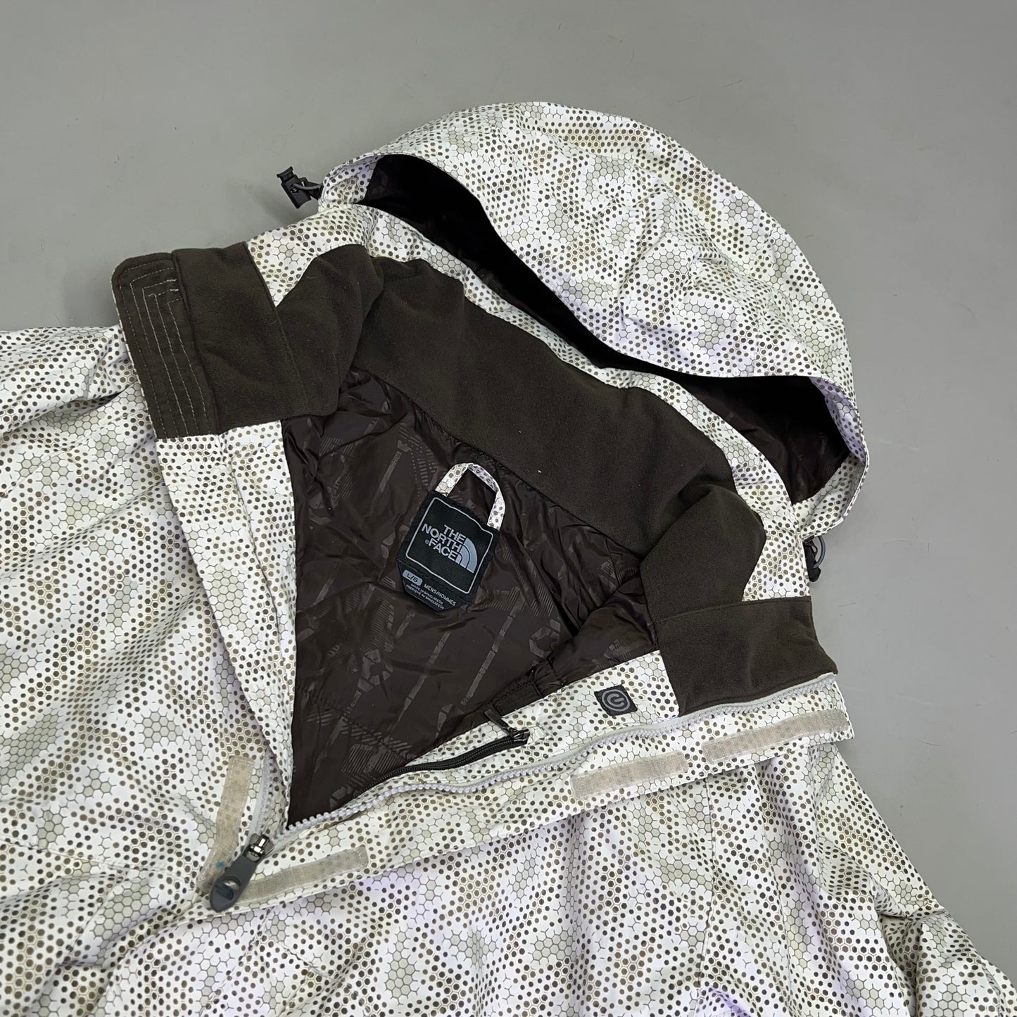 NORTH FACE Full Zip Elastic Waist Winter Coat Men's Sz L Honey Comb Pattern