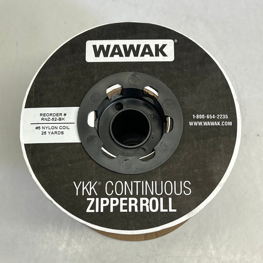 Wawak Ykk Continuous Cut to Size Zipper Roll #5 Nylon Coil 25 Yds Black Rnz-52
