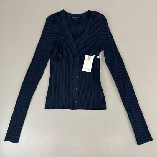 GOOD AMERICAN Shine Rib V-Neck Cardigan Women's Sz Small NEW Navy002 GSK0245