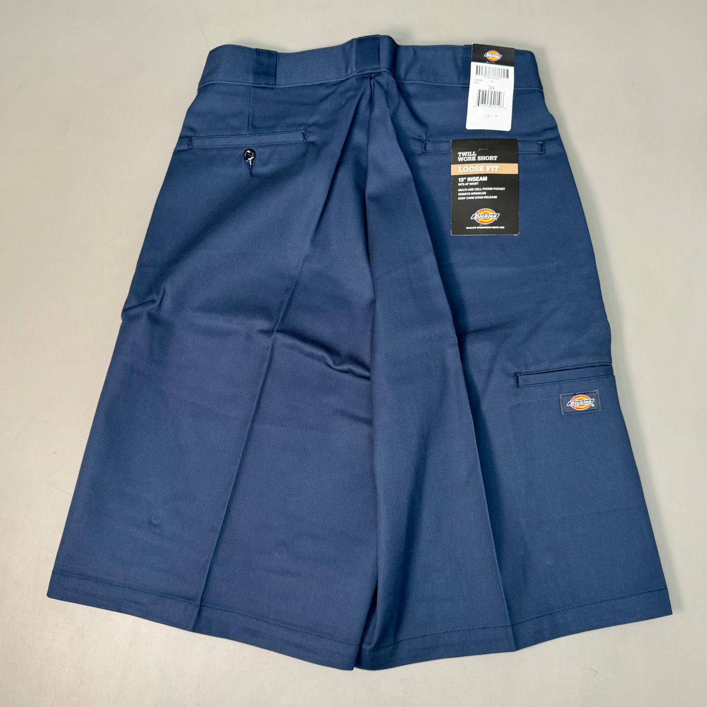 DICKIES Loose Fit Twill Work Shorts 13" Inseam Men's Sz 34 Navy Blue 42283NV