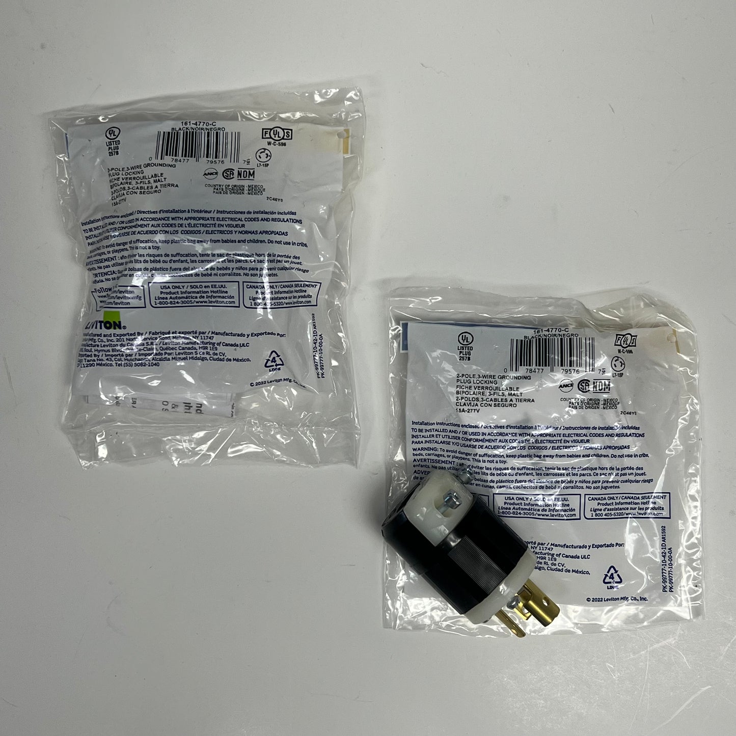 LEVITON (2 PACK) Locking Plug Industrial Grade 15 Amp 277 Volt  Black 4770-C
