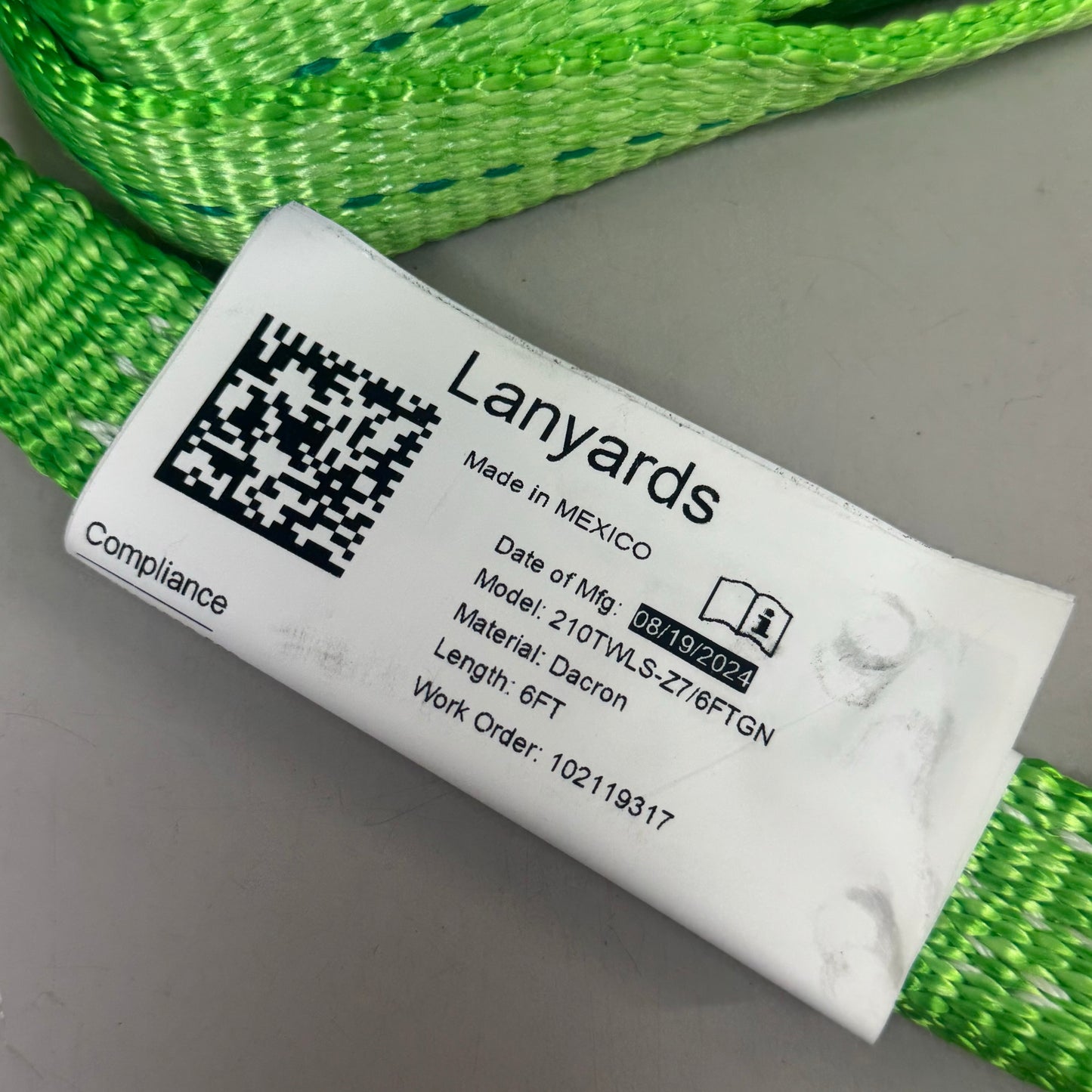 HONEYWELL Lanyard Adjustable High Performance 310 lb Cap 6ft 210TWLS-Z7/6FTGN