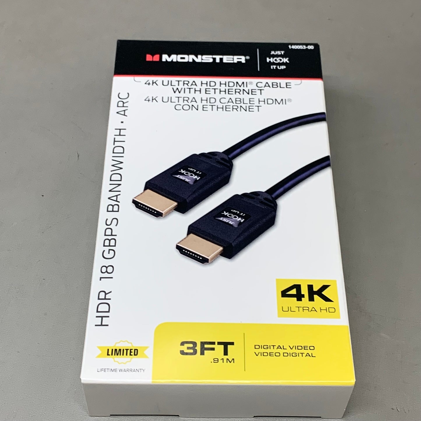 MONSTER (2 Pack) 4K Ultra HDMI Cables w/ Ethernet 3ft,6ft Black 140054-00, 140053-00