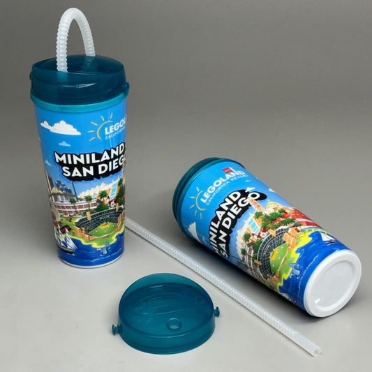 LEGOLAND Miniland San Diego (2 PACK) Plastic Cup w/Lid & Straw AUTHENTIC! (New)