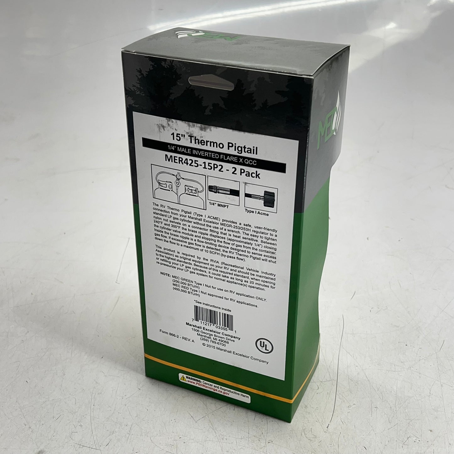 MEC Rv Thermo Pigtail Type 1 Connection 15" 1/4" Invert Flare MER425-15P-2 PACK