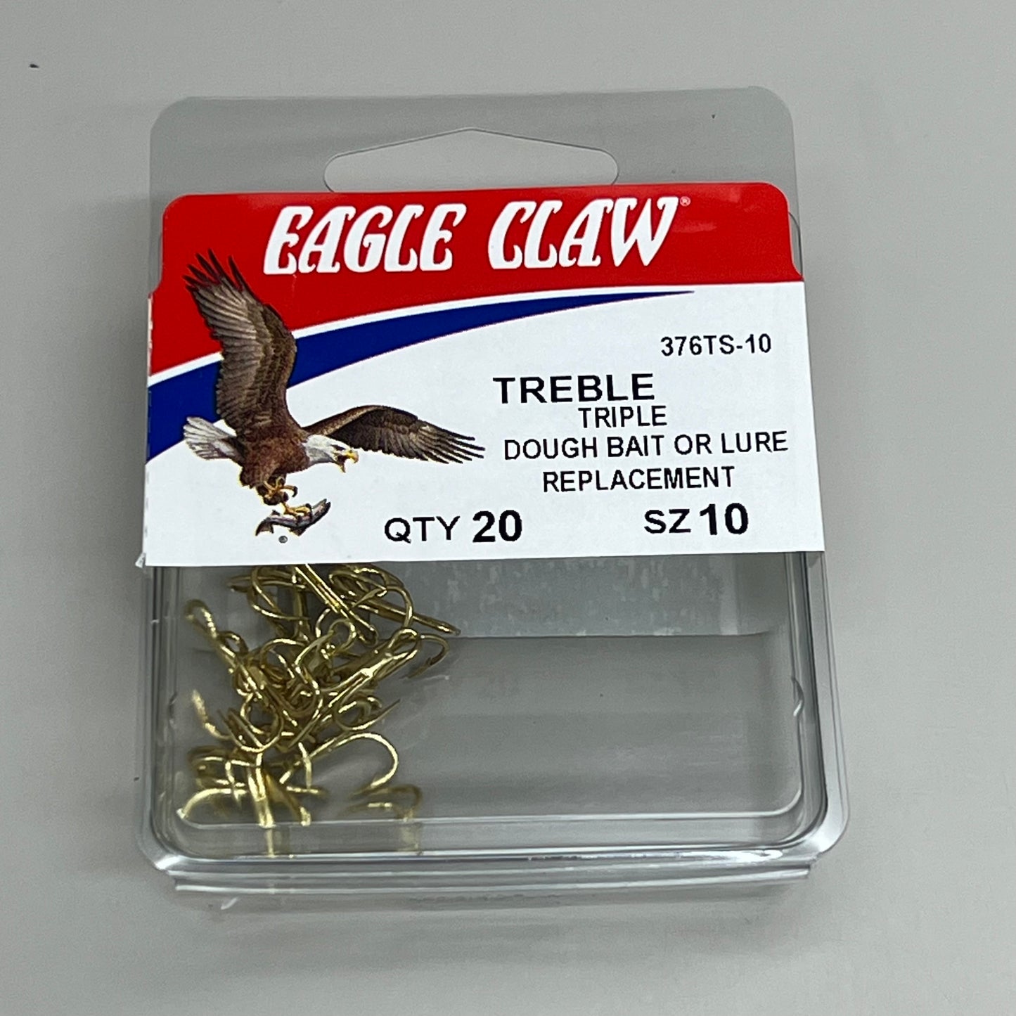 EAGLE CLAW (5 PACK) Treble Hook Dough Bait or Lure Repla Gold #10 20pc 376TS-10