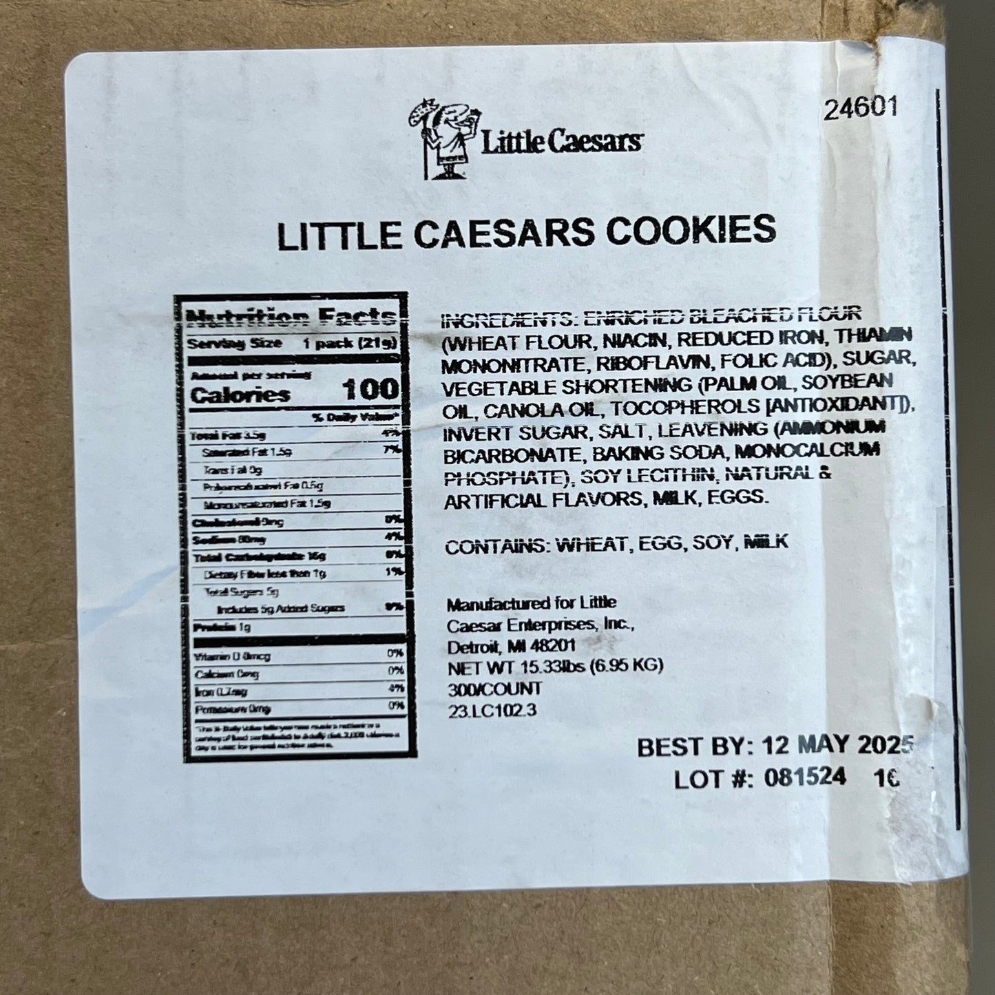 ZA@ LITTLE CAESARS Box of 300 Pack Cookies 0.75oz BB 05/25 (New)(Box distressed)