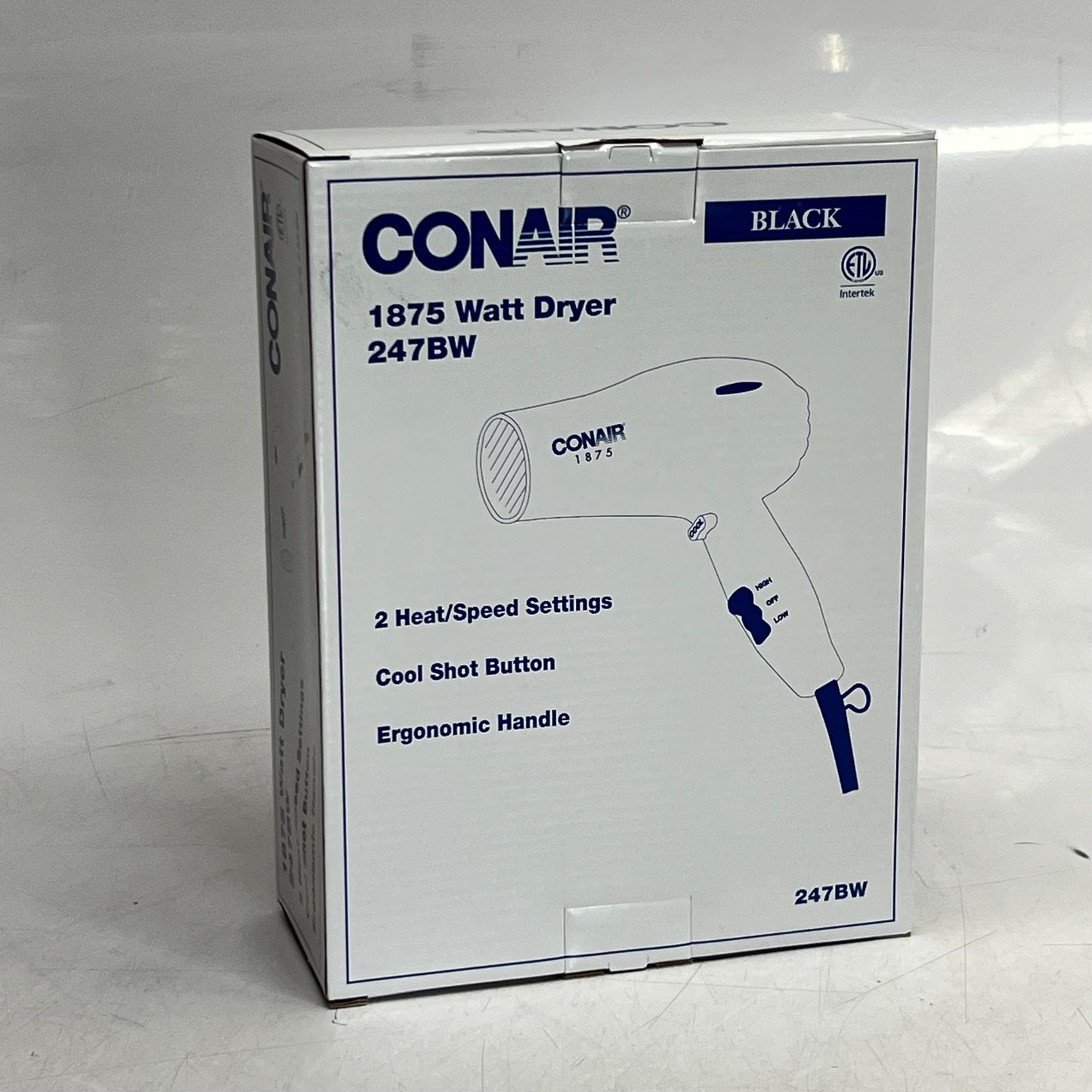 CONAIR 1875 Watt Soft Surface Hair Dryer, Balck 247BW