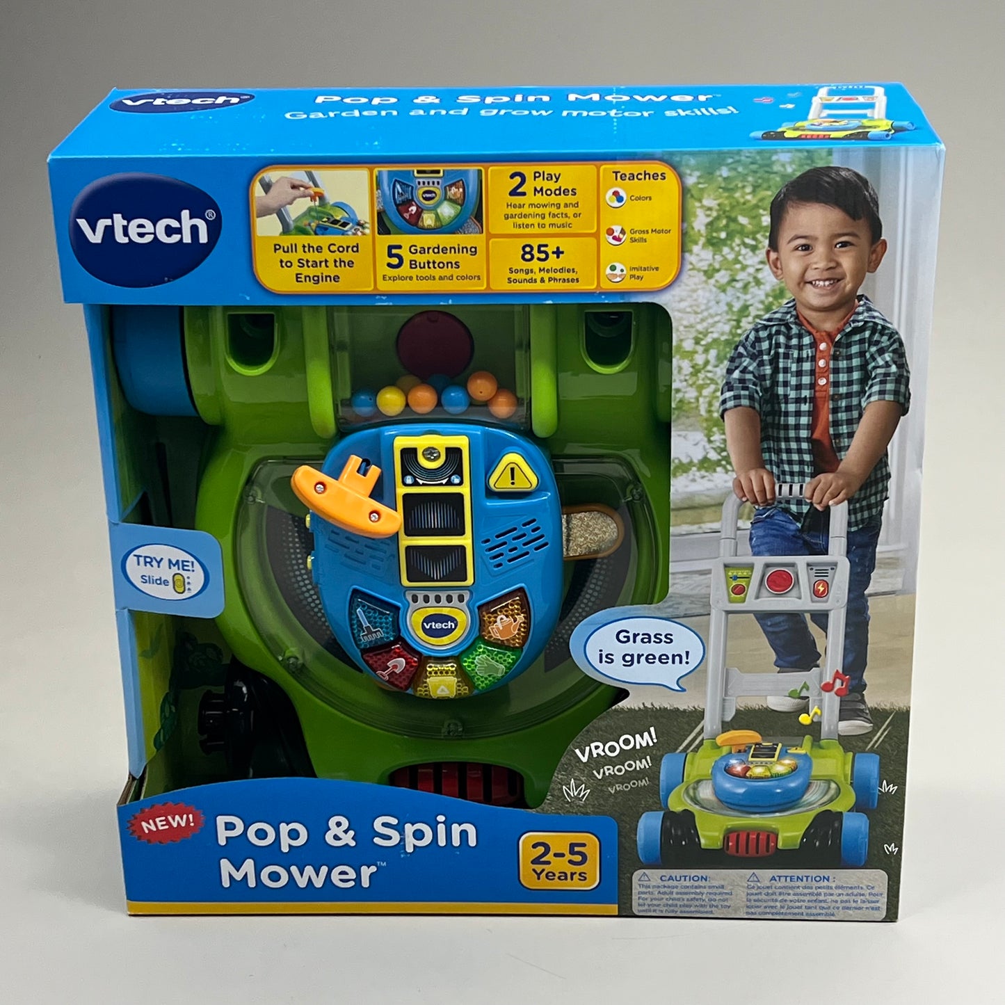 VTECH Pop & Spin Mower 5 Gardening Button 2 Play Modes 85+ Songs 2-5 Years 5526