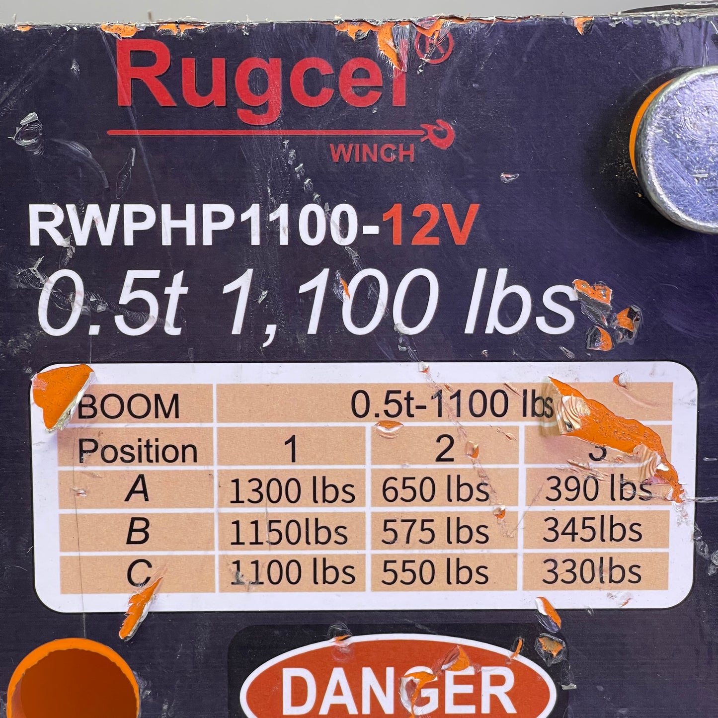 RUGCEL Davit Crane Hoist Winch Orange RWPHP1100-12V (Cosmetic Damage)