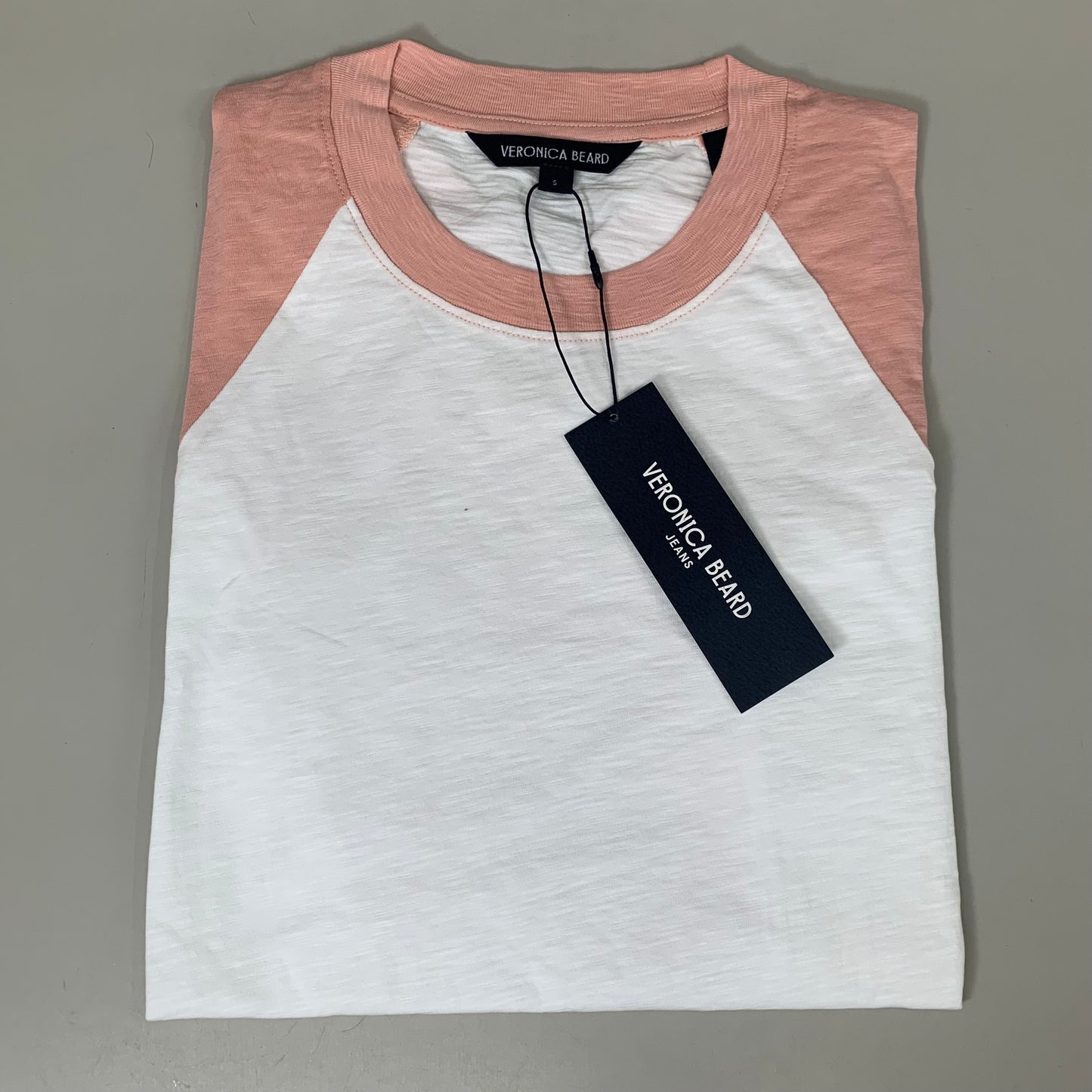 VERONICA BEARD Jeans Women's Mason Baseball Tee Sz-S Rosebloom/White