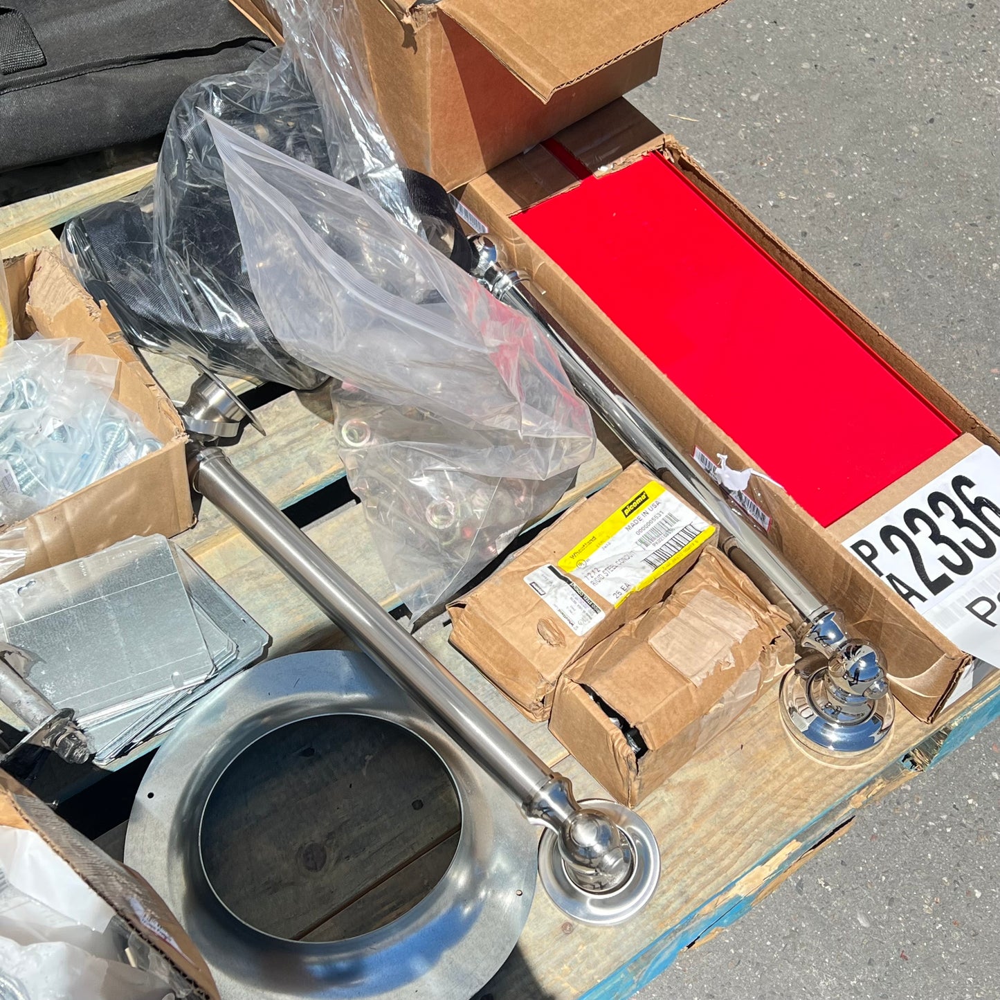 ZA@ Pallet of MIXED Hardware, Brackets, Electrical, Display Set Up Parts W/ Case & More (AS-IS)