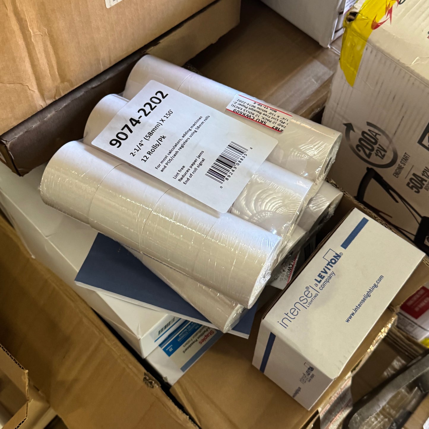 ZA@ Pallet of MIXED Battery Charger, Receipt Paper, Folders Letter, Railroad Train Railcar, Etc... (AS-IS)