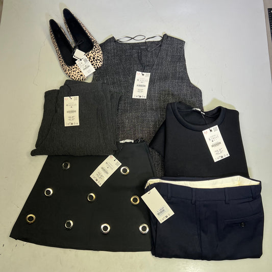 ZA@ ZARA Lot Of Assorted Clothing, Tops, Skirt, Pants & Shoes Women's Sz S/M Multicolor