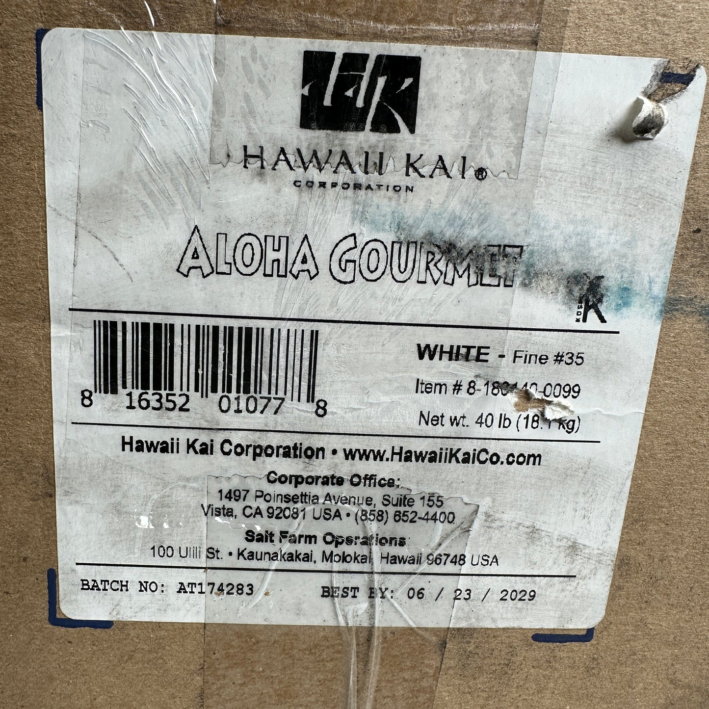 HAWAII KAI Aloha Gourmet Spa & Beauty Sea Salt White Fine #35 40LB BB 6/29