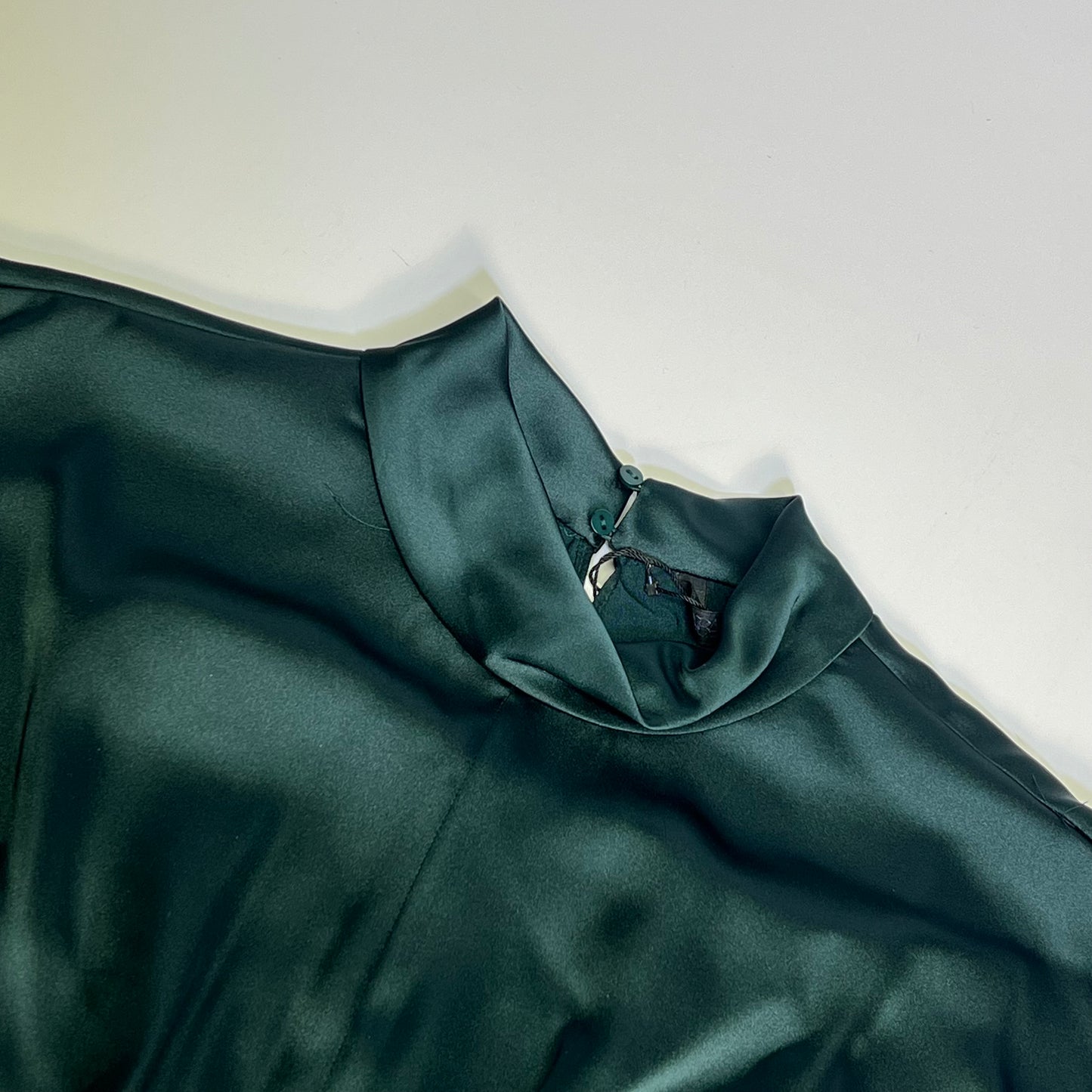 ZARA Open Back Feather Satin Effect Short Dress Women's Sz XS Dark Green/Black