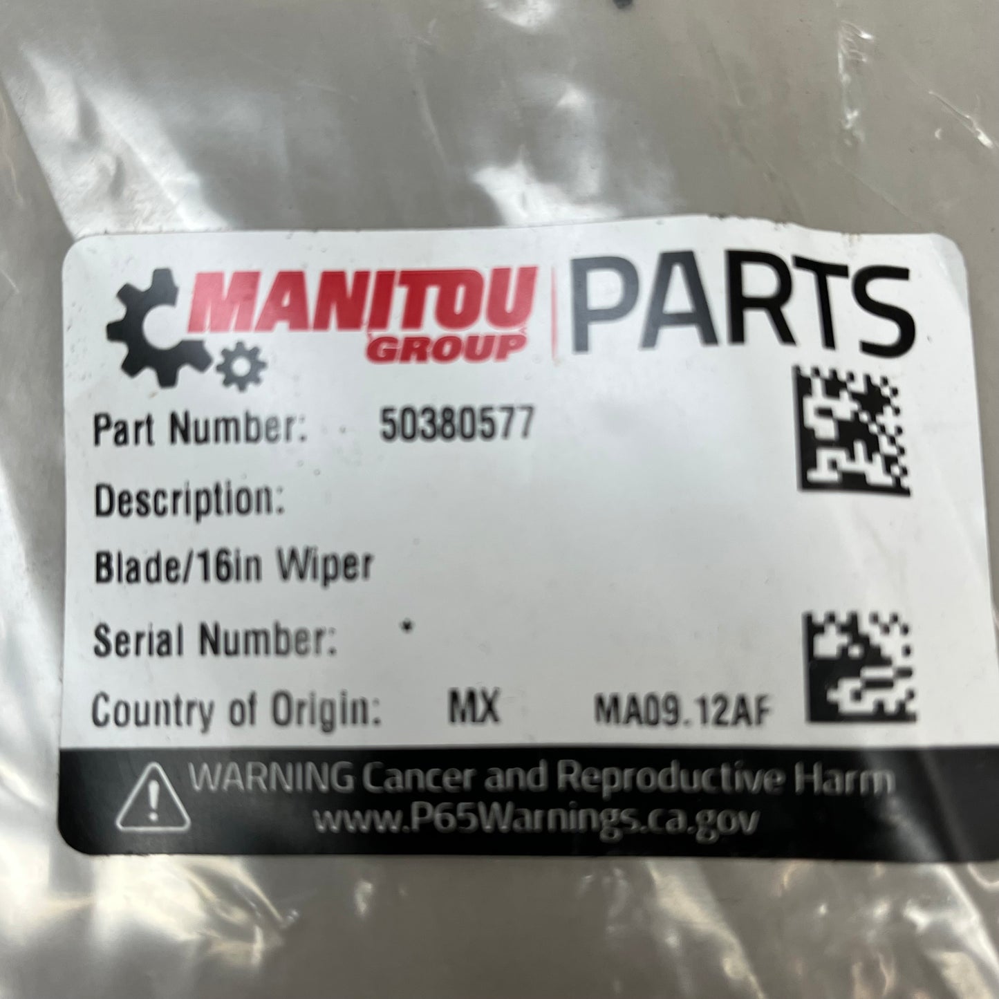 MANITOU GROUP PARTS Wiper Blade GEHL 16" 50380577