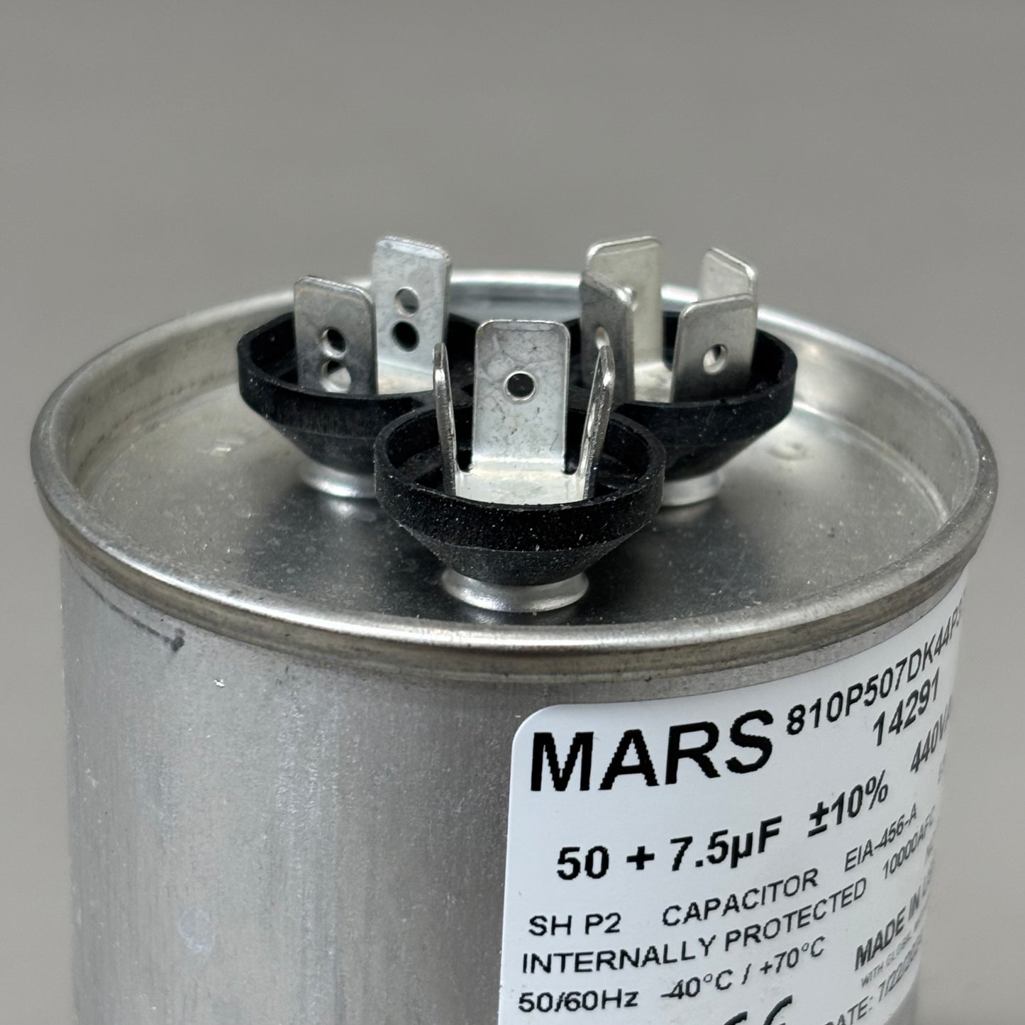 MARS Aluminum Motor Run Capacitor Round 50/7.5 MFD 440/370VAC Dual Voltage 14291