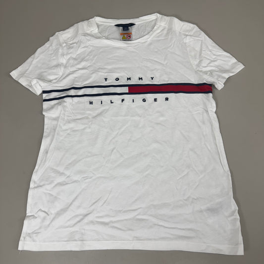 TOMMY HILFIGER Adaptive Short Sleeve Magnet Button T-Shirt White Women's SZ S/P Signature Stripe (New Other)