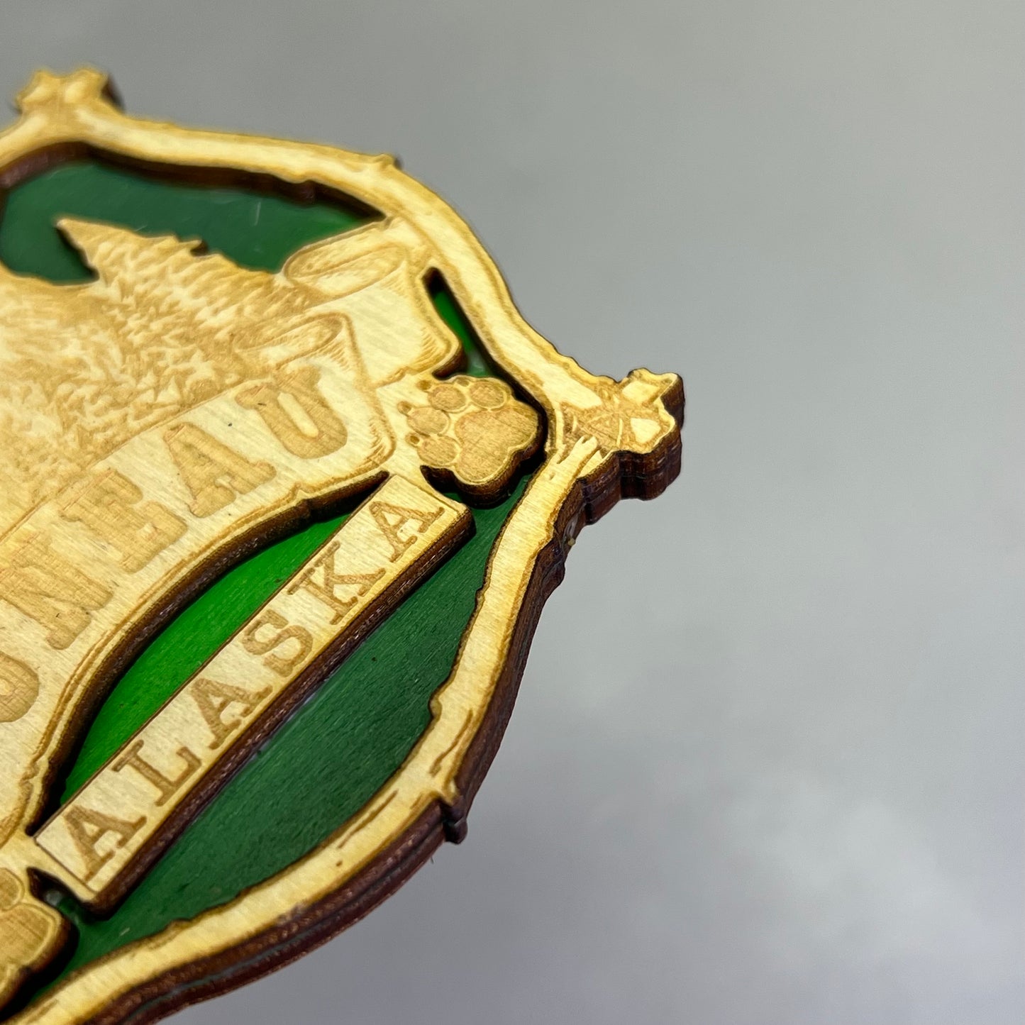 (2 PACK) Howling Wolf Laser Cut Wood Magnet Souvenir JUNEAU, AK Made In USA