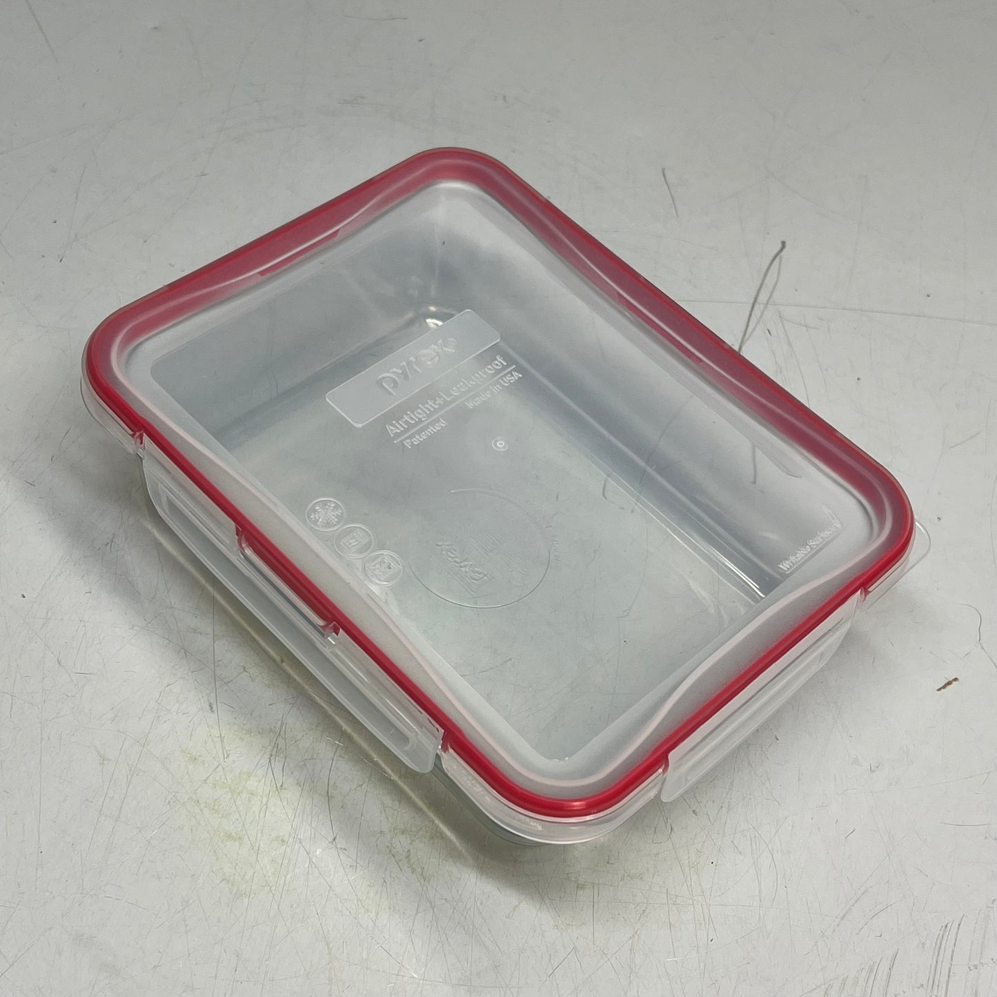 ZA@ PYREX (8 PIECE SET) FreshLock Rectangular Glass Storage Set 2, 6, & 8 Cups Containers  Clear/Red 1149251 A