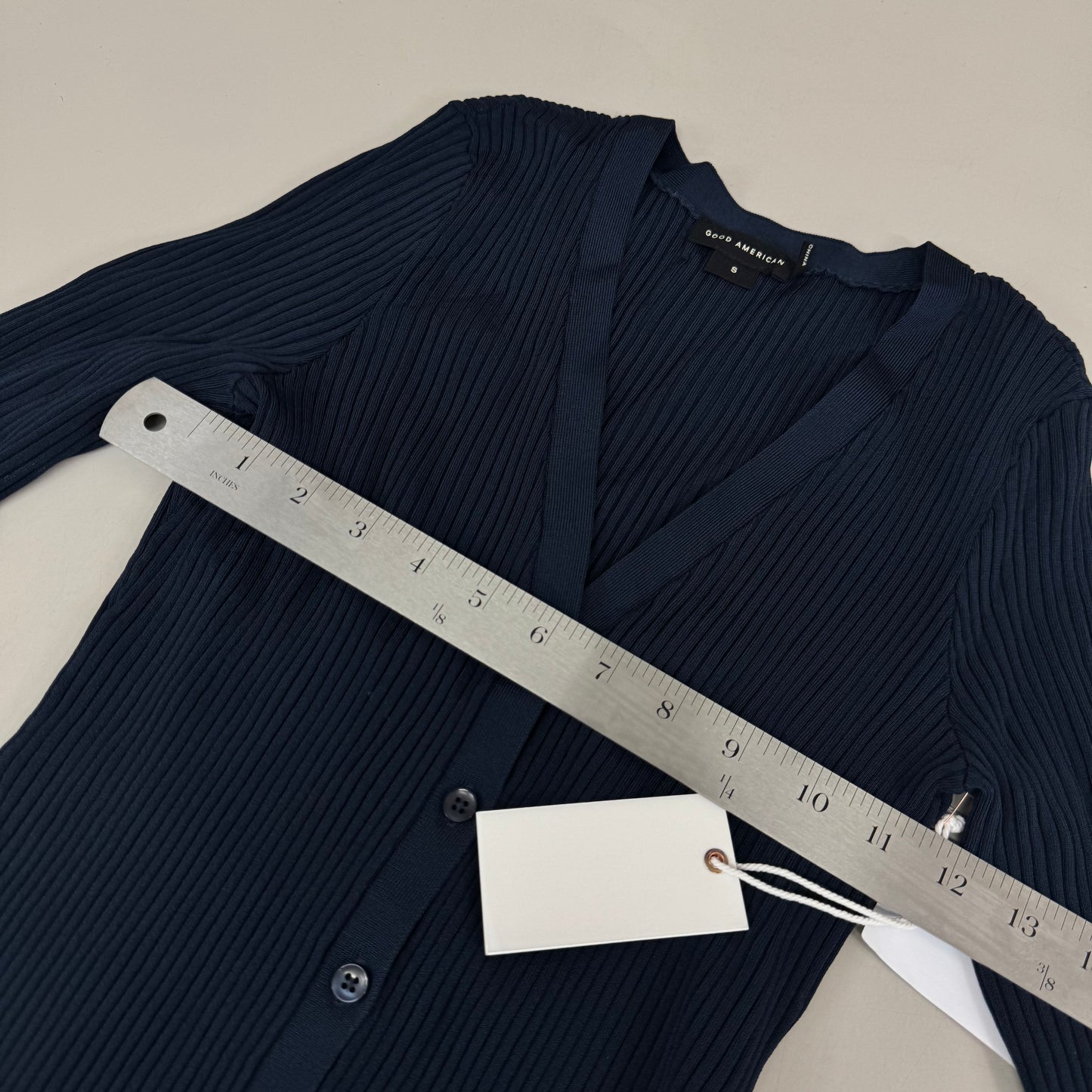 GOOD AMERICAN Shine Rib V-Neck Cardigan Women's Sz Small NEW Navy002 GSK0245