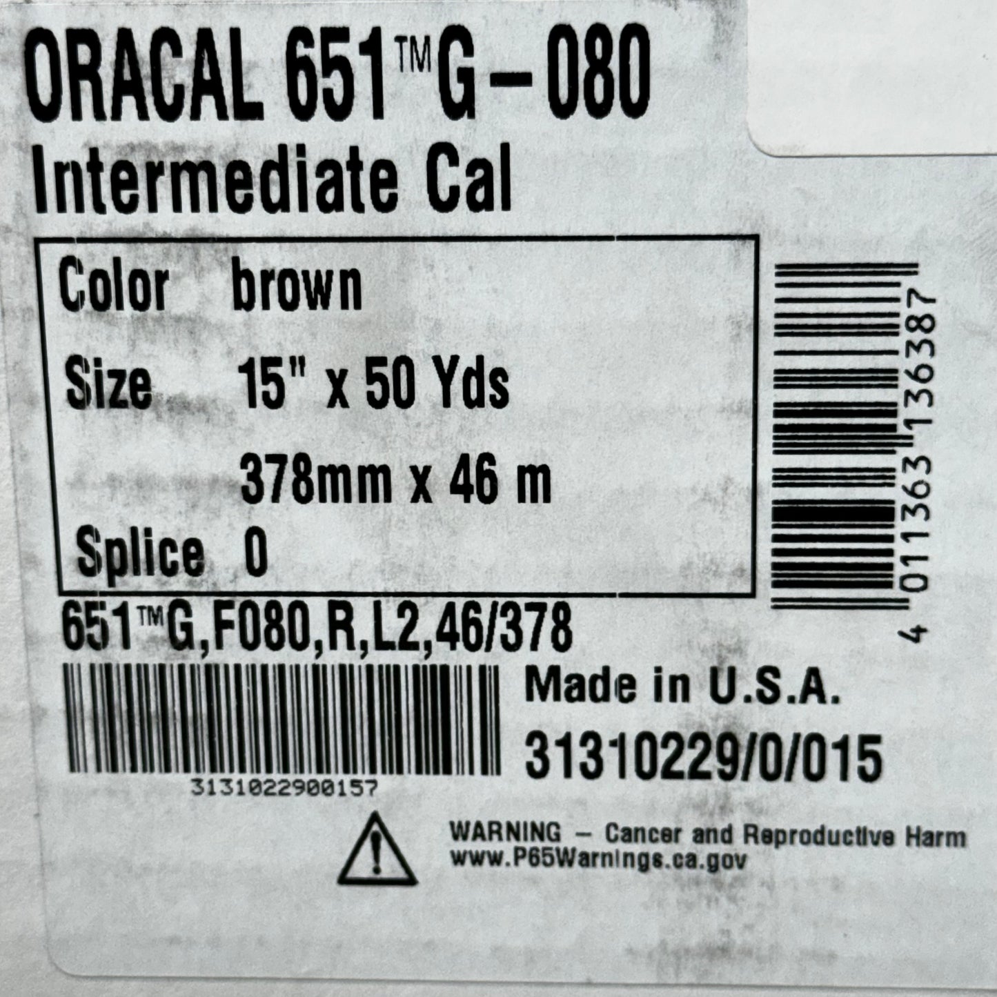 ORAFOL Oracal Intermediate Cal Brown 15" X 50Yds 2.5 Mil Thick 651G-080