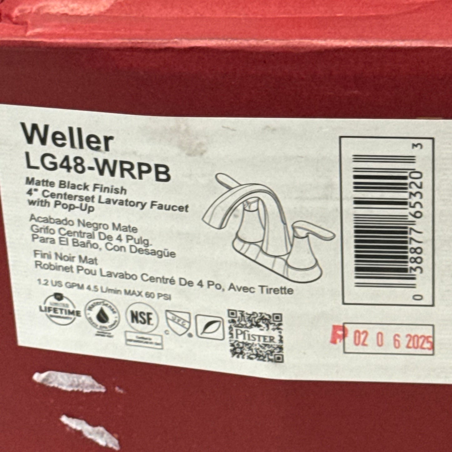 PFISTER Weller Centerset Lavatory Faucet With Pop-up 4" Matte Black LG48-WRPB (New Other)