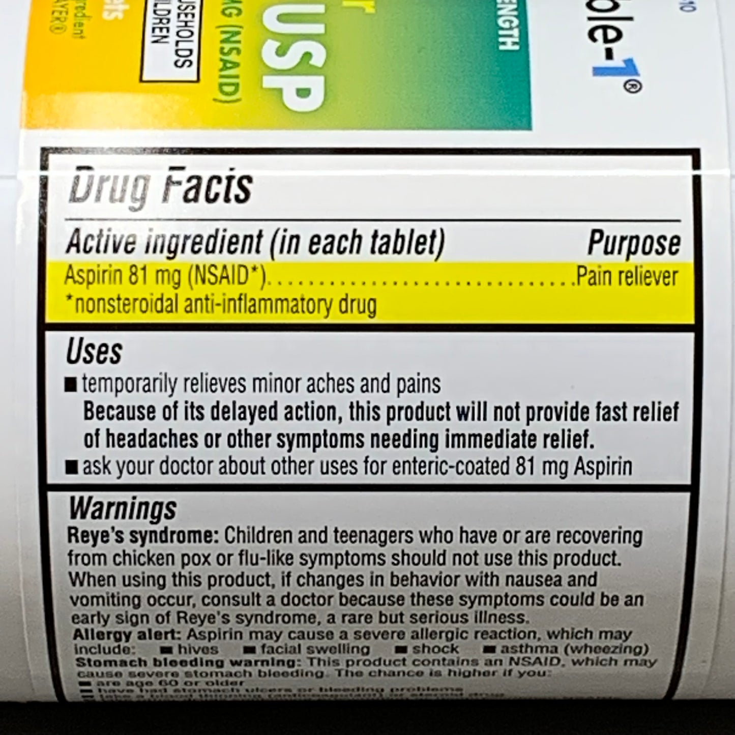 RELIABLE 1 (3 PACK!) Asprin 81 mg EC Tablets 223049 BB-06/2025