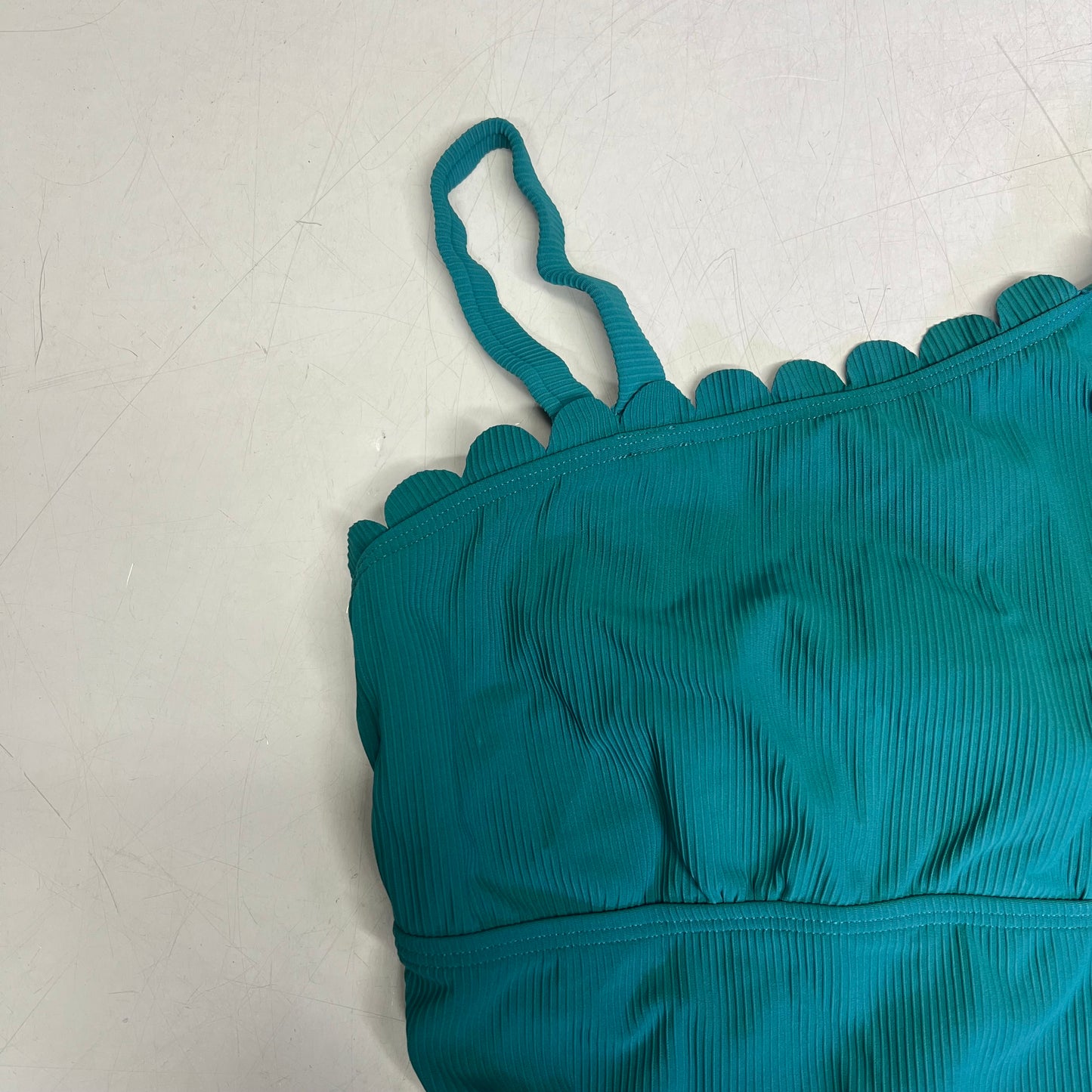 CHARMO Asymmetrical Retro Ribbed Moderate One Piece Swimwear Wmn Sz M Blue/Green