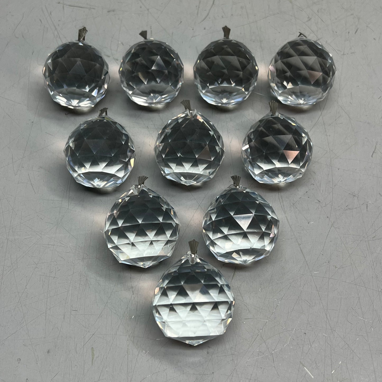 (LOT OF 10) Replacement Crystal Balls Chandeliers/Lamps Prism Faced 1.5" Clear
