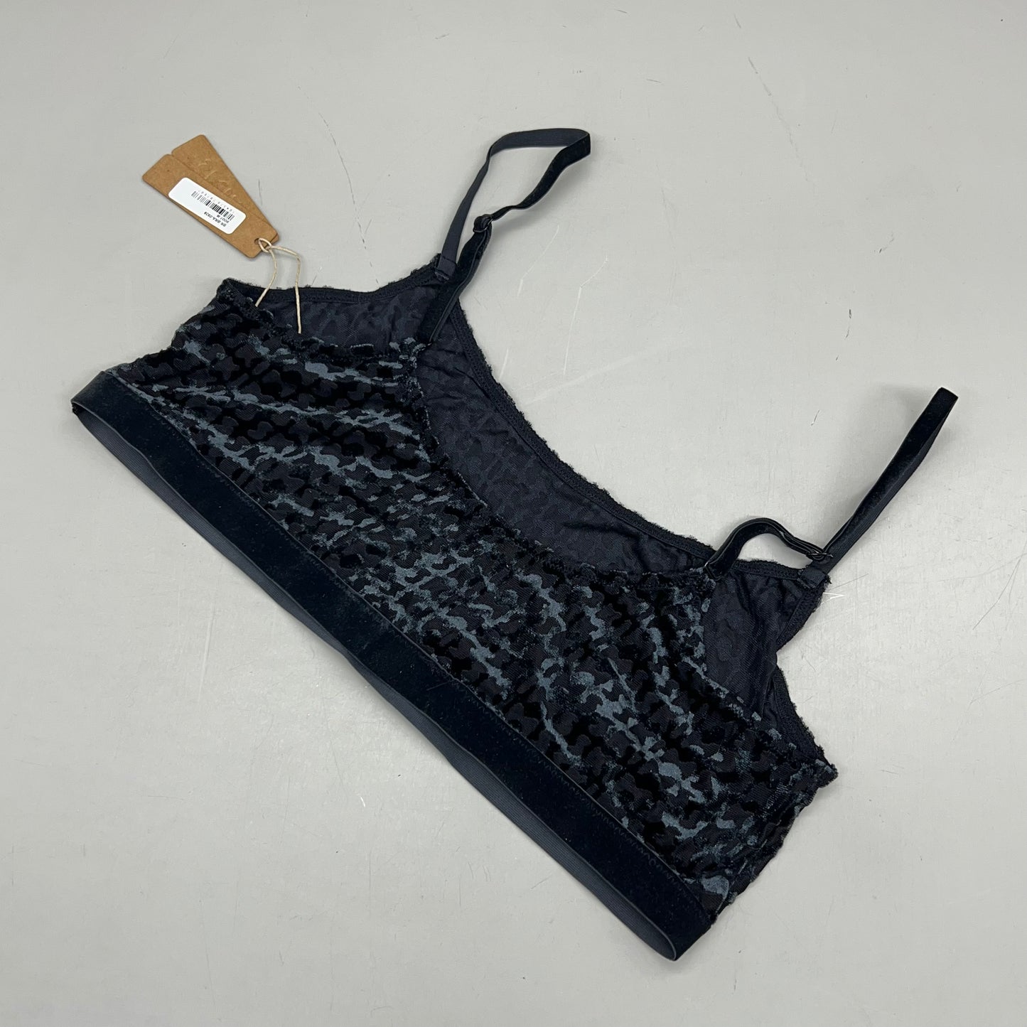 SKIMS Wireless Velvet Mesh Scoop Logo Bra Women's Sz M Soot BR-BRA-0938