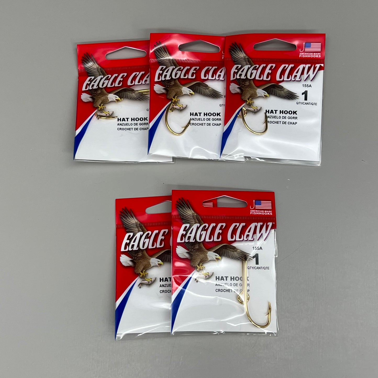 EAGLE CLAW (5 PACK) Classic High Carbon Steel Tie Hat Hook Gold #1 1pc 155A