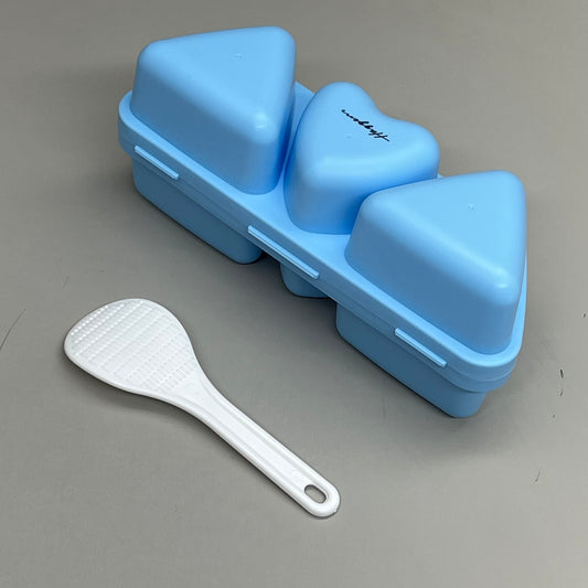 HAGGEN 6 Cell Plastic Snap Closure Triangle & Heart Sushi Mold & Rice Spoon Blue