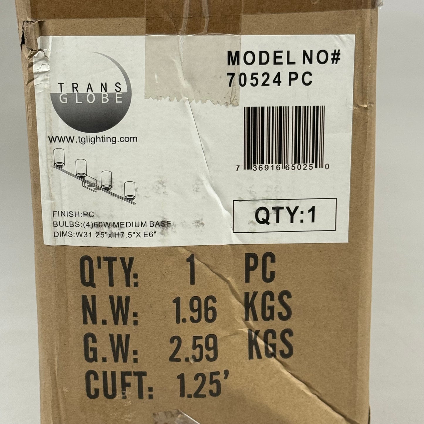 TRANS GLOBE 4-Light Glass Shaded Drum Vanity Bar 31.25"x7.5"x 6" Black 70524 (New Other- Slightly Distressed Packaging)