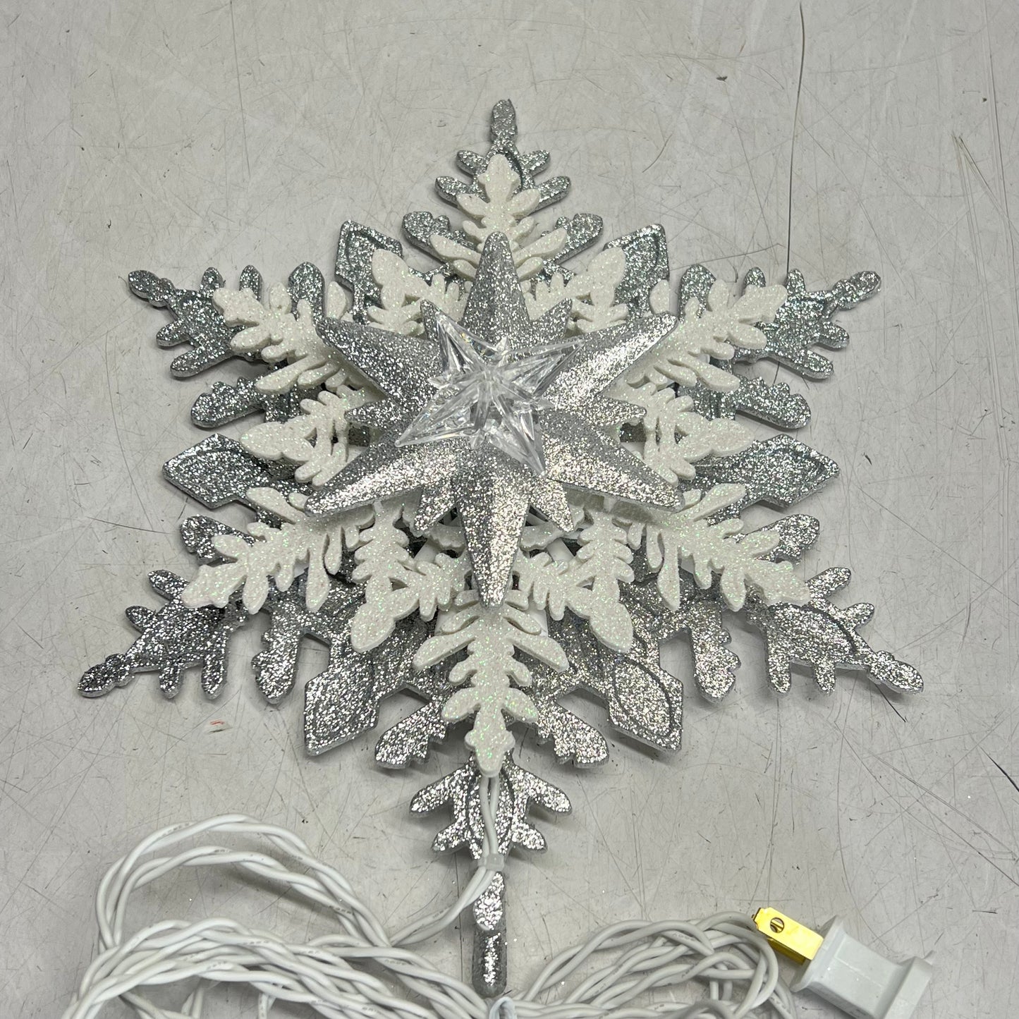 KURT S ADLER Glittered Snowflake Tree Topper Christmas Decor Silver/White UL2319