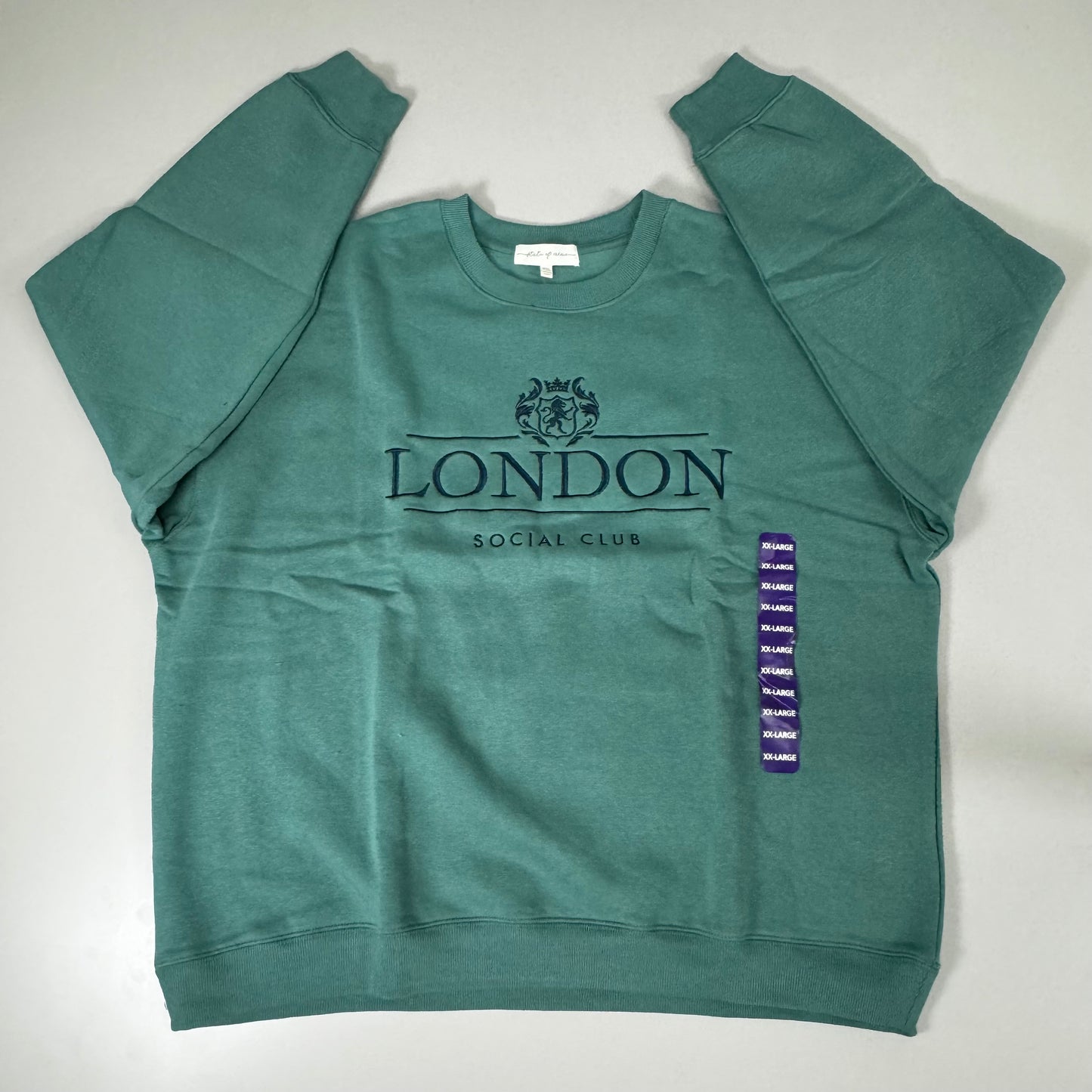 STATE OF MINE London Embroidered Crewneck Hoodie Sage Women's Sz XXL 15711