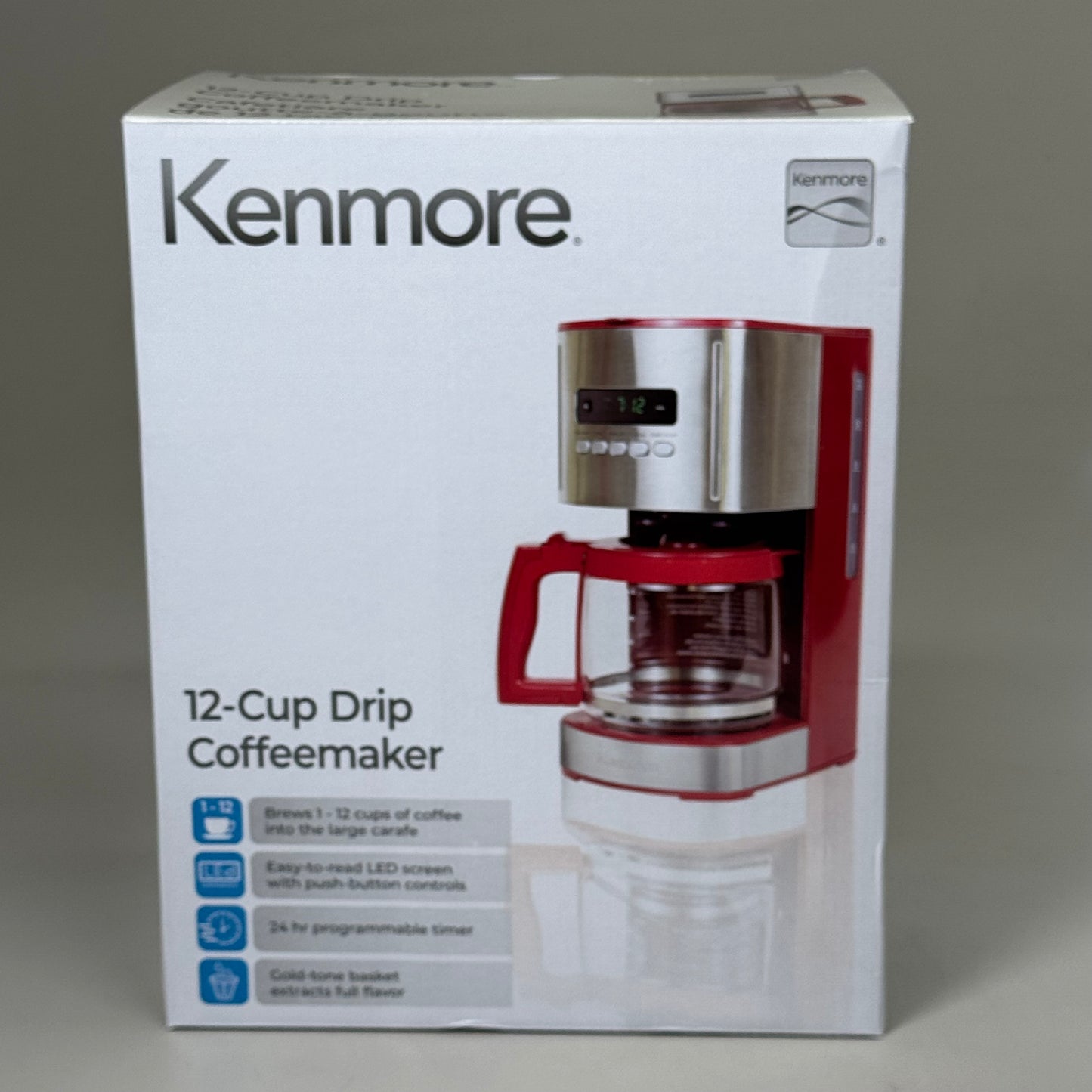 KENMORE Programable 12-Cup Drip Coffee Maker w/ Auto Shut off Red Silver KKCM12R