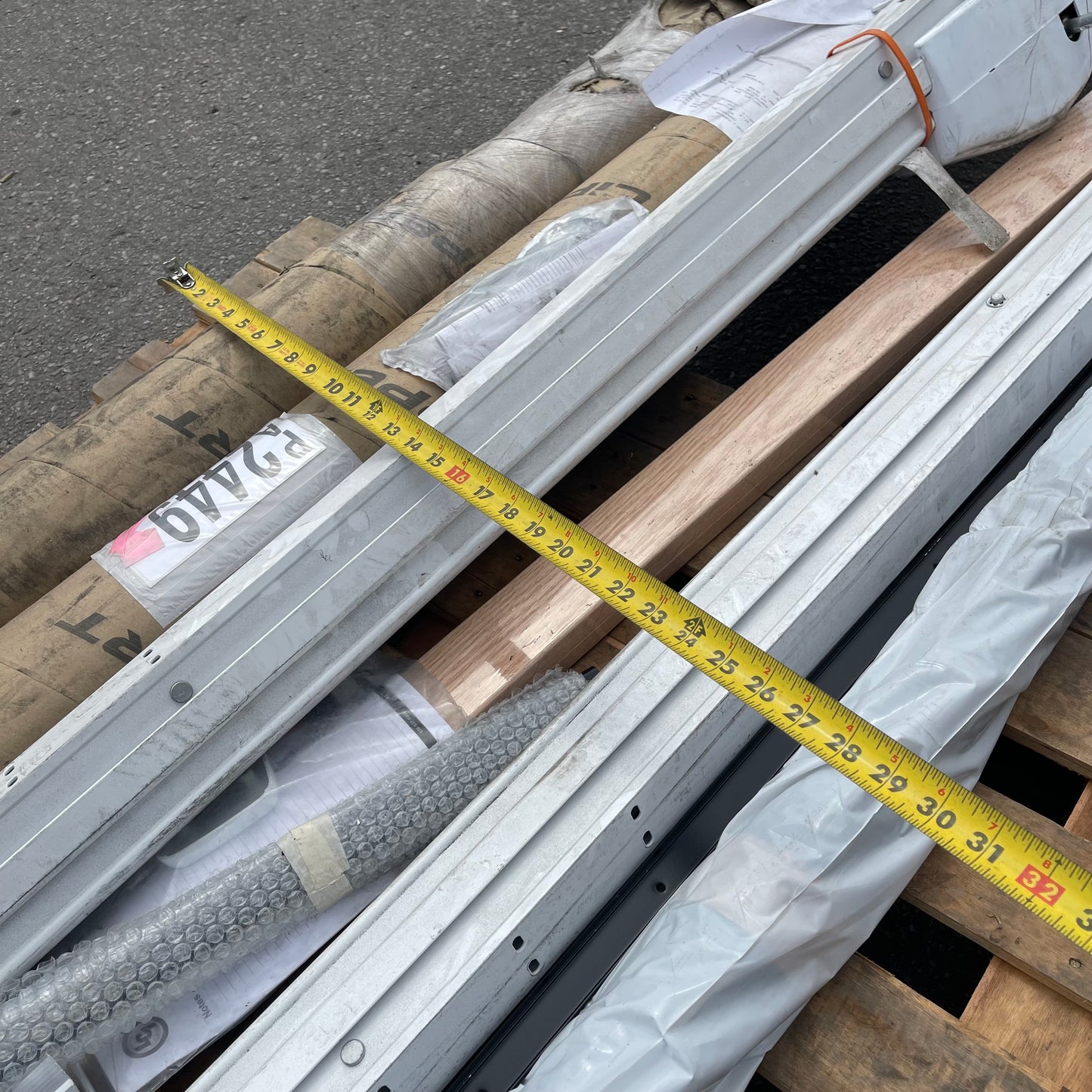 ZA@ Pallet of MIXED Awning Parts & Wood Board (AS-IS)
